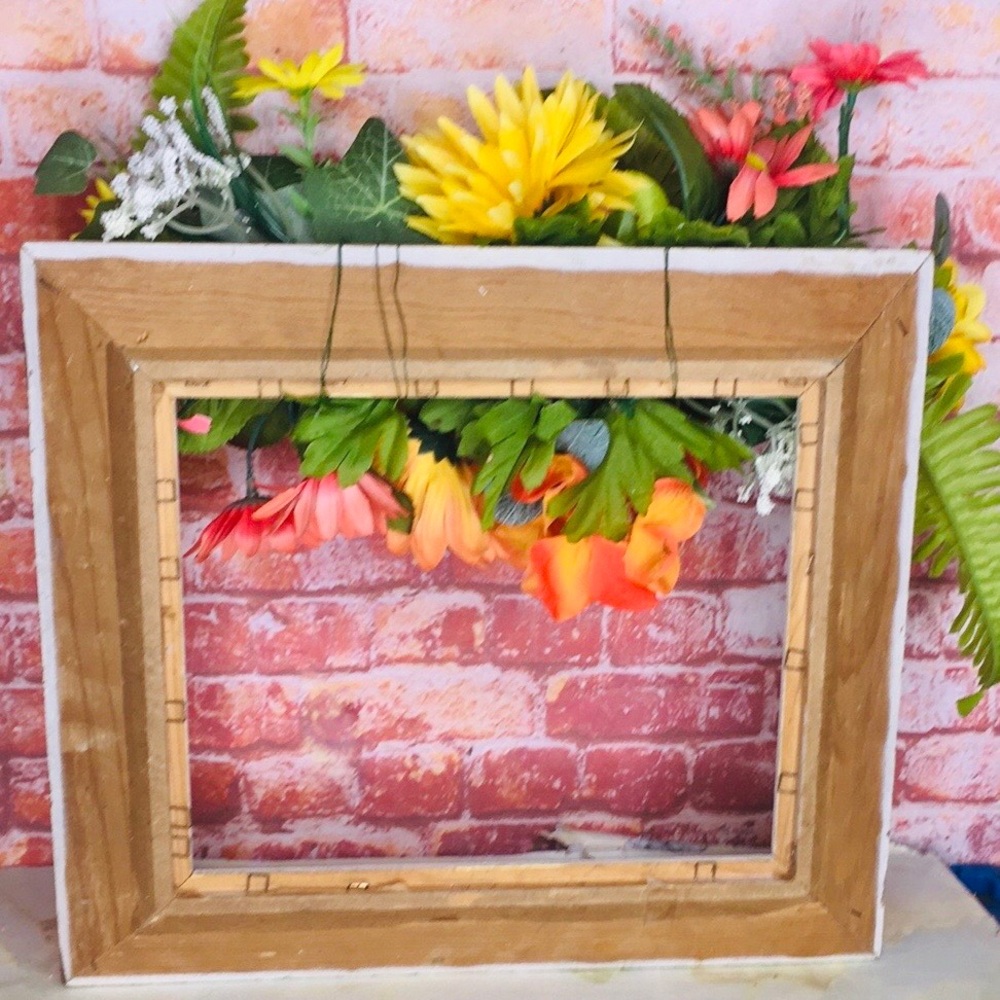 Shabby Chic Farmhouse Wall Colorful Spring Floral Wreath Wall Frame Decor - Picture 7 of 8